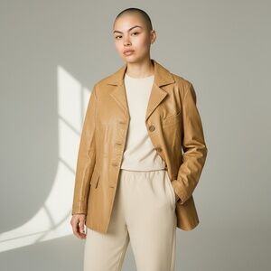 Blue Deep vintage leather jacket in tan camel size Large - Made in Italy